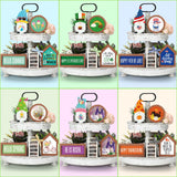 Lineshading 65 Pcs Christmas Farmhouse Tiered Tray Decor Set Interchangeable Round Seasonal Year Tray Decorations Holiday Rustic Wooden Frames Arch Ladders Cards Bow Knot for Kitchen Table Home Decor Lineshading