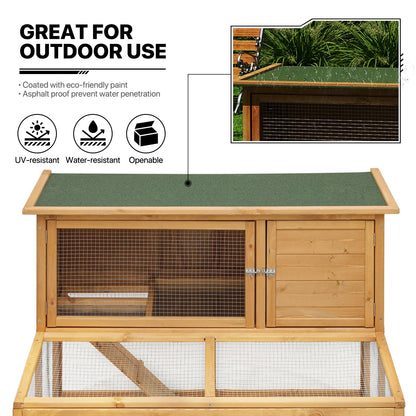 MoNiBloom 2-Level Chicken Coop with Run and Ventilated Wood Hen House - Spacious 47 x 35 x 35.5 inches Small Animal House with Removable Tray, Ramp, and Asphalt Roof for Hens, Quail, and Bunn - WoodArtSupply