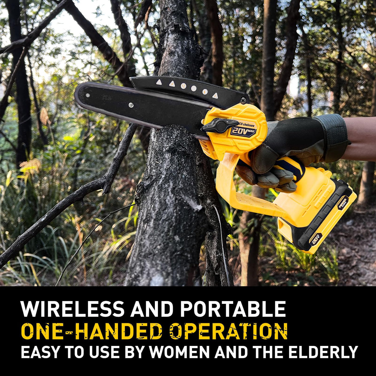 Mini Chainsaw Compatible With Dewalt 20V MAX Battery,Cordless Pruning Chainsaw with Security Lock & Replacement Chain, Battery Powered for Wood Cutting|Tree Trimming|Camping(Battery Included) FUHAUS