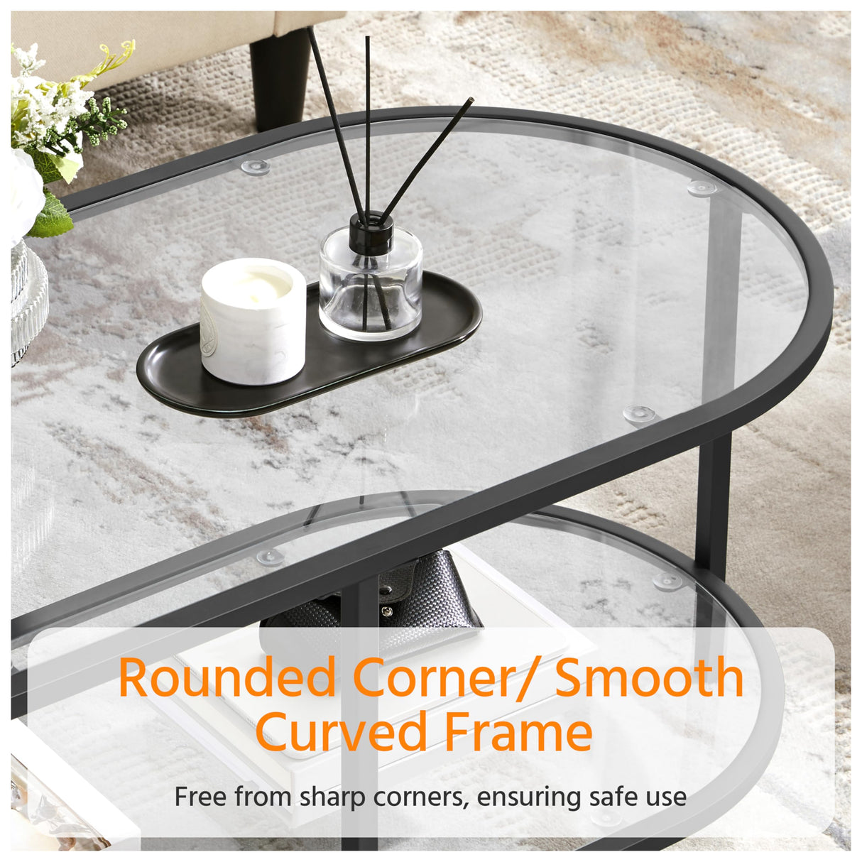 Yaheetech Glass Coffee Table, Black Small Center Table with Storage Shelf for Living Room Small Space, Apartment Yaheetech