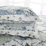 VIVILINEN Blue Floral Patchwork Quilt Set, Full Queen Size, 3 Piece Bedding Set with 2 Pillowcases VIVILINEN