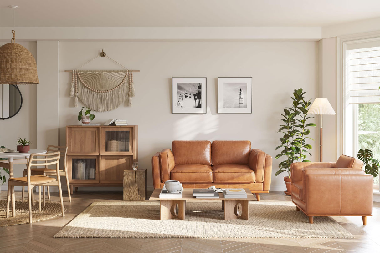 Valencia Artisan Full Leather Loveseat Sofa 66” - Pure Full Italian Nappa Leather Couch, Solid Wood Accent, Ultimate Comfort, Cognac Tan VALENCIA THEATER SEATING