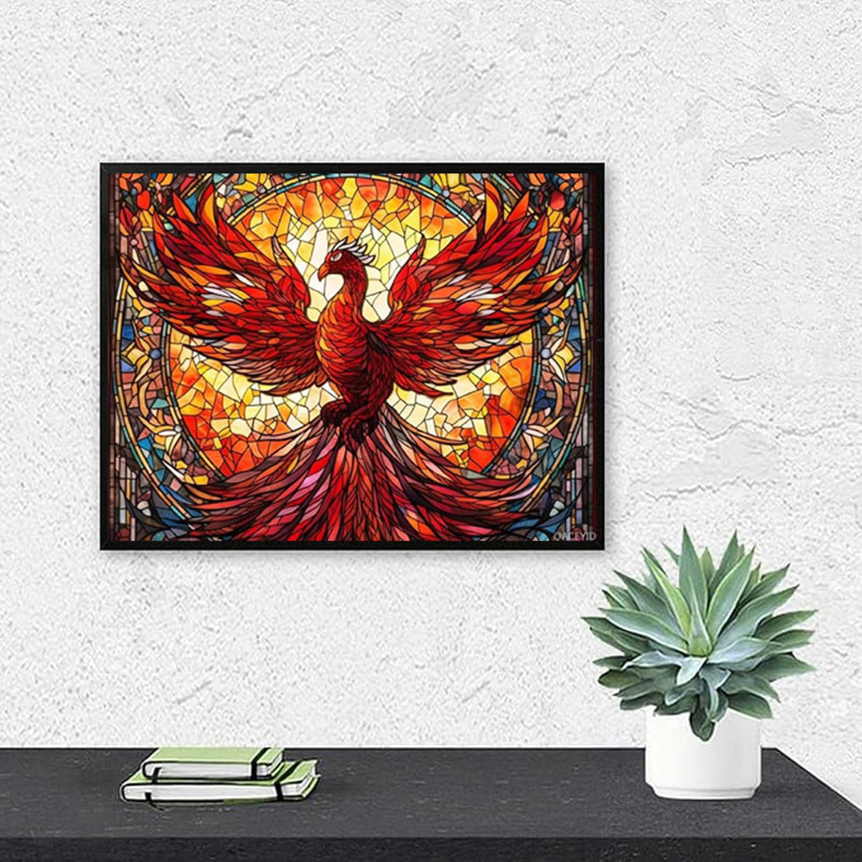 QACEYID Phoenix Bird Diamond Art Painting Full Round Drill Embroidery Kit Cross Stitch Diamond Dots Kit Paint of Rhinestones for Set Wall Decor 12x16Inch QACEYID