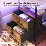 YATINEY Nightstands with Charging Station, Night Stand Set of 2 with LED Lights, Side Table with 2 Non-Woven Drawers, End Table Bedroom, Bedside Tables for Bedroom, Rustic Brown and Black ET12L2BR YATINEY