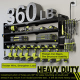 NattyDot Power Tool Organizer Wall Mount with Charging Station,Cordless Tool Organizer 8 Drill Holder, 4 Layer Storage Rack for Garage Organization,Tool Holder with 8 Outlet Power Strip (Black) NattyDot