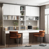 Homsee Modern 2-in-1 White Computer Desk with Tall Bookshelf for Two, 94.5" Office Writing Study Table with Ample Storage Homsee