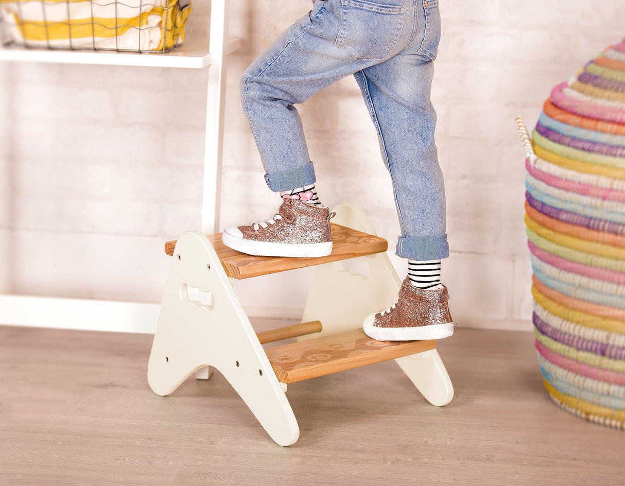 B. toys- B. spaces- Step Stool for Kids – Ivory & Wood Stepping Stool for The Bedroom, Bathroom, Kitchen – Furniture for Toddlers – Peek-A-Boost – 2 Years + B. toys
