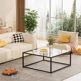 Black Glass Coffee Table for Living Room,Square Coffee Tables for Small Spaces,Simple Tea Cocktail Modern Center Tables, Living Room Tables,Easy Assembly,26 * 26in（Black & Clear Glass） Adompacat