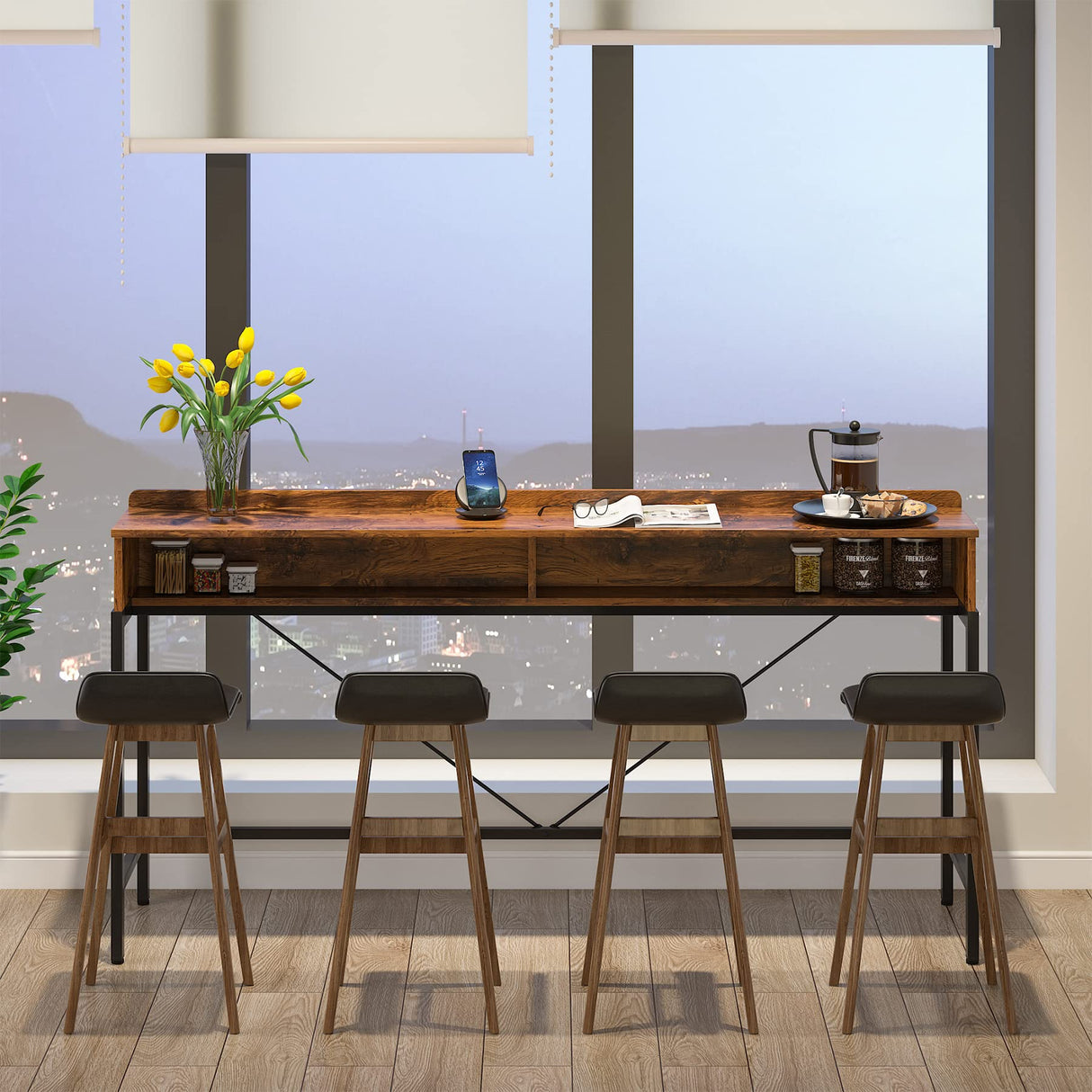 Tribesigns 70.9 Inch Rustic Brown Extra Long Sofa Table with Open Shelves and Storage Tribesigns