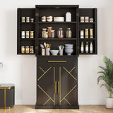 DWVO 72" Kitchen Pantry Storage Cabinet, Tall Modern Food Buffet Cabinets with Drawer & Adjustable Shelves & Door Rack, Freestanding Wood Storage Cupboard for Dining Room, Living Room, Bathroom, Black DWVO