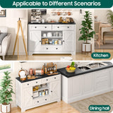 Vabches Farmhouse Sideboard Buffet Cabinet, Kitchen Storage Cabinet with 3 Large Drawers and 2 Doors Wood Rustic Sideboard Buffet Cabinet for Kitchen, Living Room, White Vabches