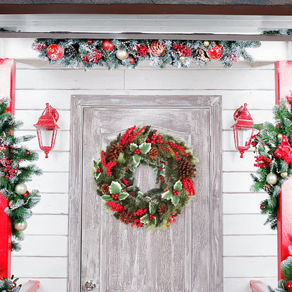 Christmas Wreath Front Door 24 Inch Artificial Christmas Wreath with Berry and Pine Branches Christmas Decorations Indoor and Outdoor Holiday Decorations