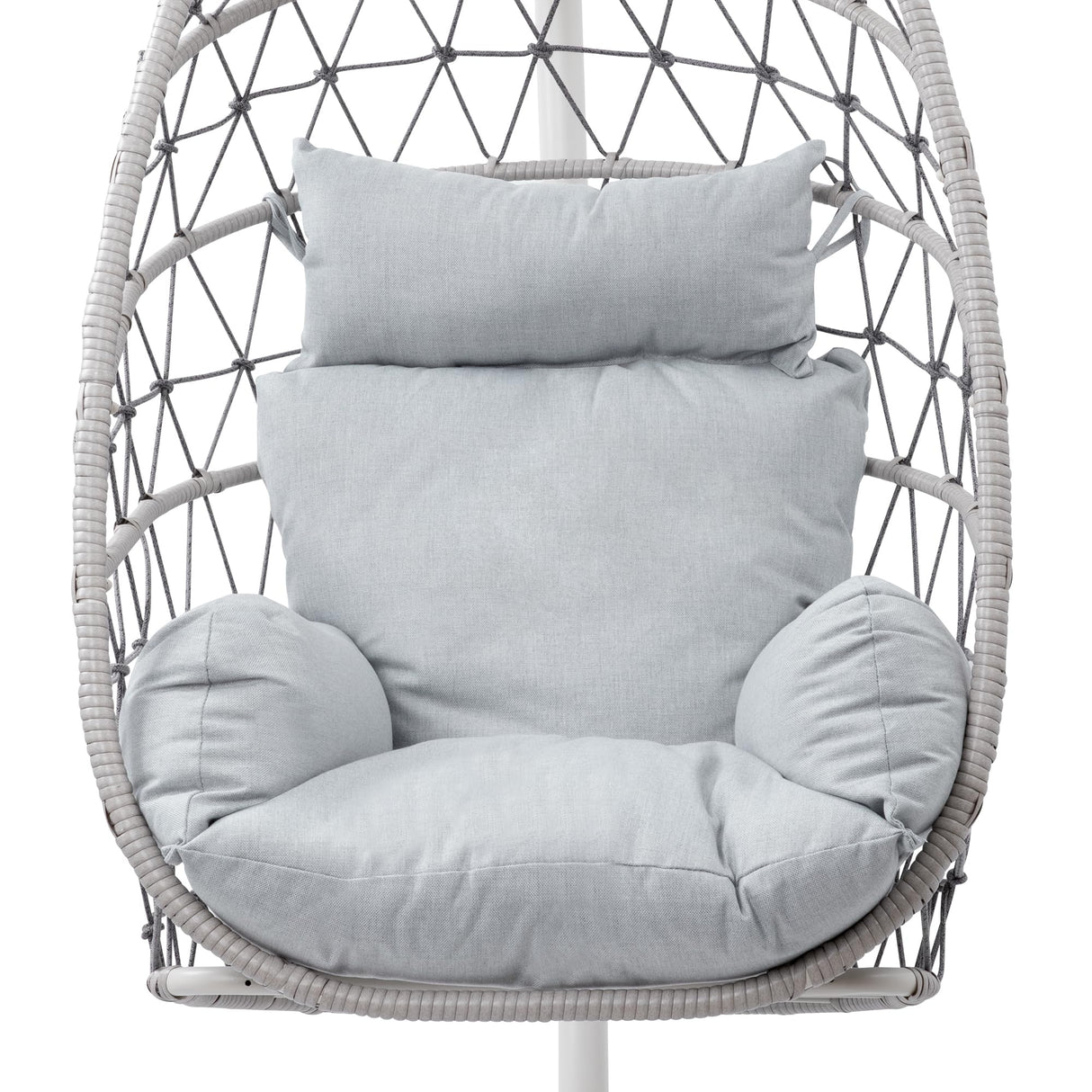 RoyalCraft Hanging Egg Chair Outdoor Swing Chair with Stand, Hammock Chair Indoor, Patio Boho Wicker Hanging Chair with Stand 350lbs Capacity for Garden, Balcony, Bedroom, Beige & Gray RoyalCraft