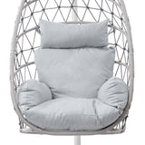 RoyalCraft Hanging Egg Chair Outdoor Swing Chair with Stand, Hammock Chair Indoor, Patio Boho Wicker Hanging Chair with Stand 350lbs Capacity for Garden, Balcony, Bedroom, Beige & Gray RoyalCraft