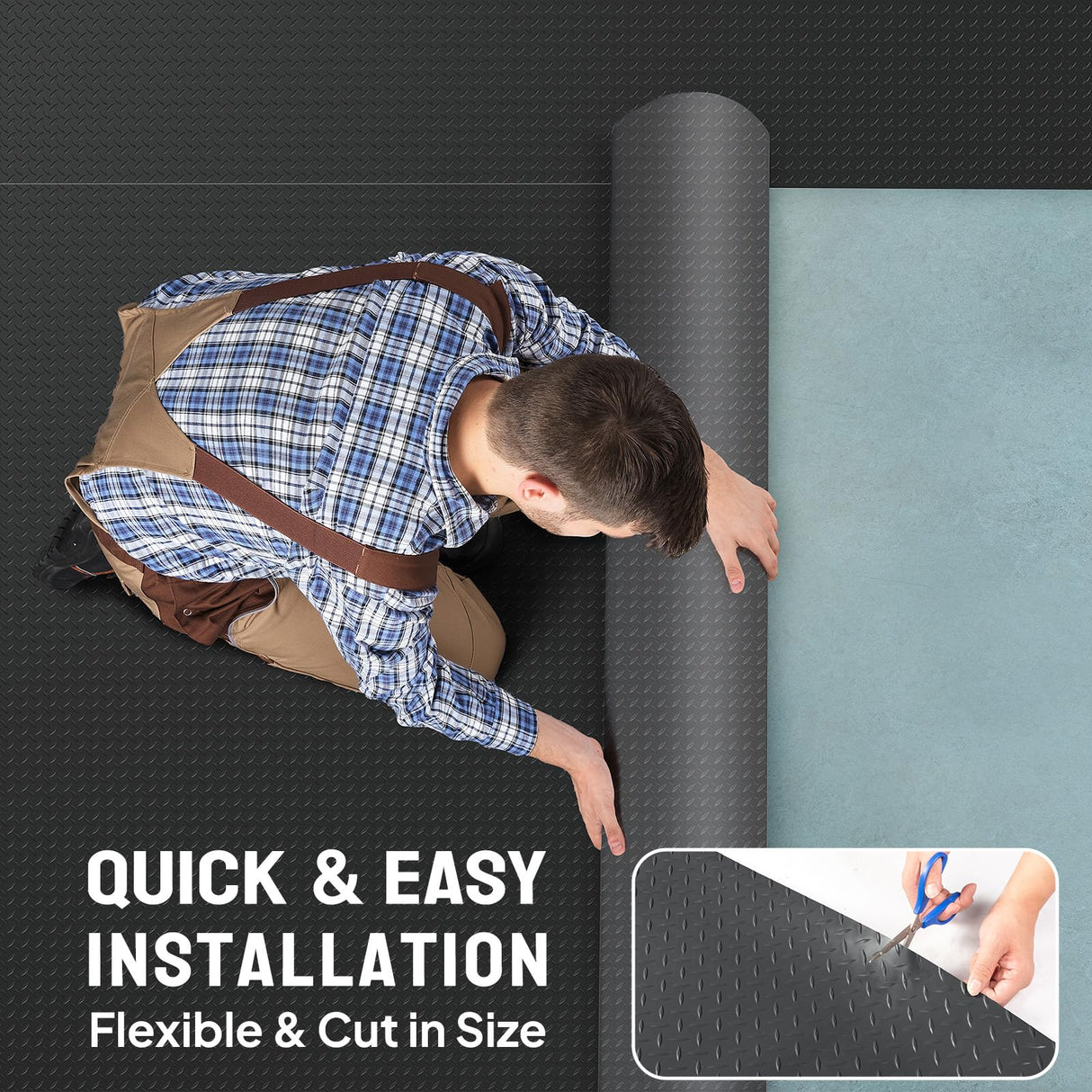 TUFFIOM 7.5 x 17 FT Garage Floor Mat, Thickened Diamond Plate PVC Garage Mats Flooring Roll for Under Car, Garage Car Parking Mats for Compact SUVS, Sports Car TUFFIOM