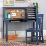Guidecraft Kids Media Desk and Chair Set - Navy: Student's Workstation with Storage, Wooden Writing Table with Hutch and Shelves for Kids Bedroom, Boys Study Desk Set Guidecraft