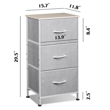 WLIVE Nightstand with 3 Drawers, Fabric Dresser, Organizer Unit, Storage Dresser for Bedroom, Hallway, Entryway, Closets, Sturdy Steel Frame, Wood Top, Easy Pull Handle, Light Grey WLIVE