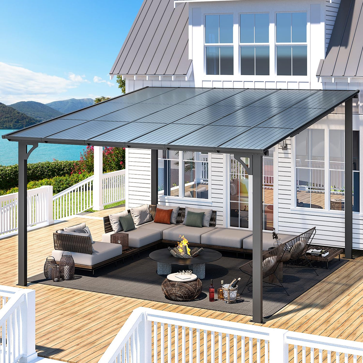 AECOJOY 12' x 12' Gazebo Outdoor Pergola for Patio, Large Wall-Mounted Hard Top Lean to Metal Gazebo Shelter Pergolas and Gazebos Clearance with Patio Roof, Heavy Duty Awnings for Patio, Decks AECOJOY