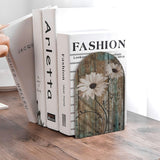 HOYYU Rustic Daisy Wooden Bookends Decorative Shabby Sunflower Book Ends for Shelves Heavy Books Holder Organizer Non-Slip Desk Book End for Kids Room Office School Kitchen Home Desktop Decor 1 Pairs HOYYU