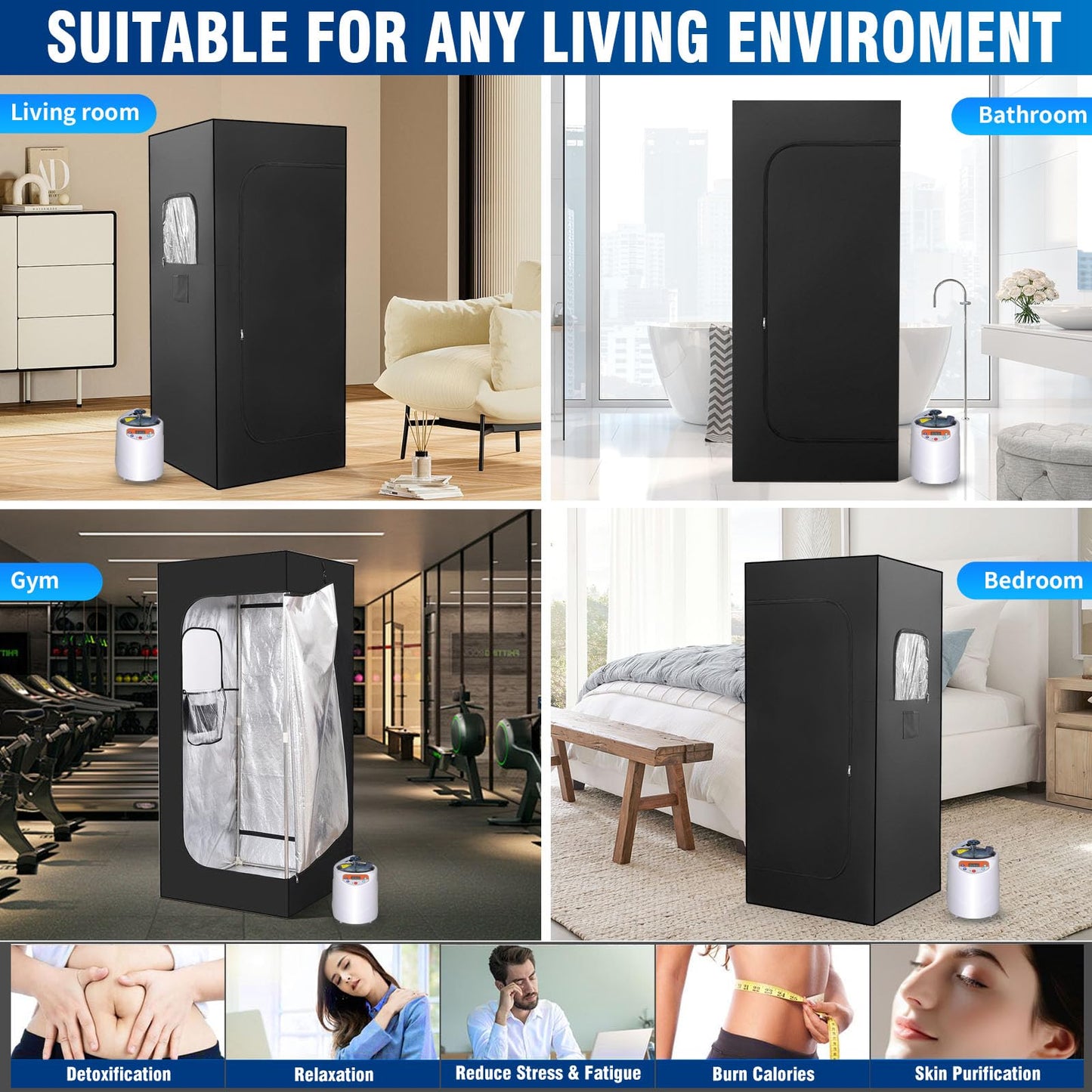 Portable Sauna for Home, Sauna Box, Home Sauna with 3 L 1100 W Steamer, Remote Control, Home Sauna Tent (Black)