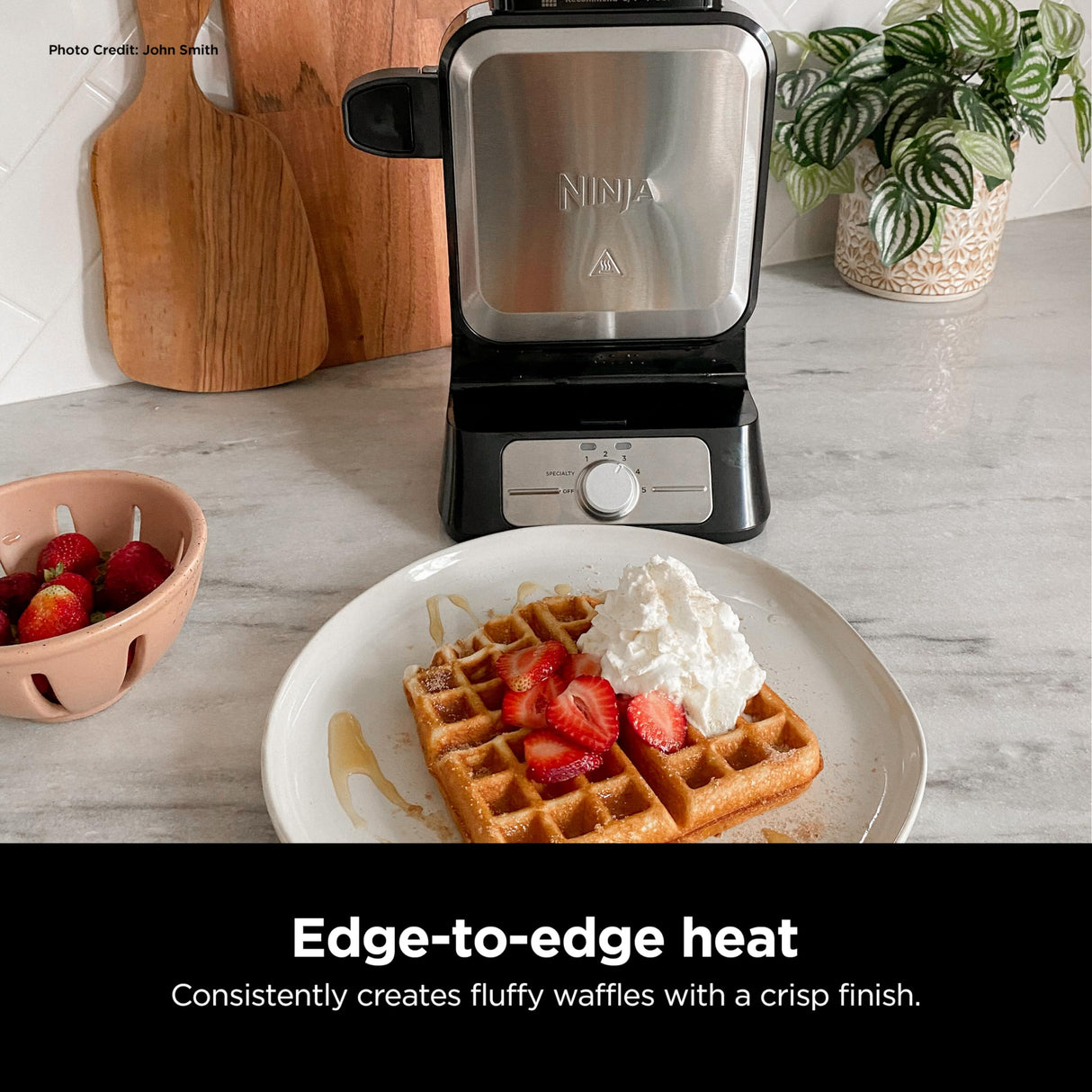 Ninja BW1001 NeverStick PRO Belgian Waffle Maker, Vertical Design, 5 Shade Settings, with Precision-Pour Cup & Chef-curated Recipe Guide, Black & Silver Ninja