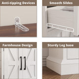 IRONCK Farmhouse Storage Cabinet, Bathroom Floor Cabinet with 4 Drawers & Shelves, 31.5" Wide Kitchen Pantry Cabinet, Adjustable Shelf, Barn Doors, Bathroom, Kitchen,White/Walnut IRONCK