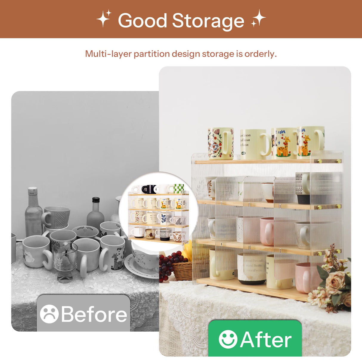 KAOTGOT Coffee Mug Holder Wooden Cup Station Organizer 4-Tier Cup Holder for Coffee Bar Mug Display Rack for Countertop Mug Holder Shelf for Home Kitchen Pine Wood KAOTGOT