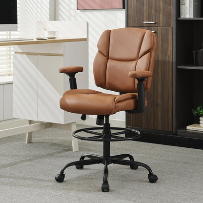 Okeysen Drafting Chair Standing Desk Chair, 500 LBS Leather Big and Tall Office Chair with Adjustable Armrests & Foot Ring, Modern Tall Desk Chair with Mid Back, Swivel Rolling Drafting Stool.