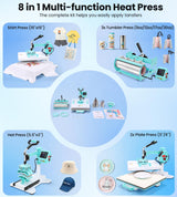 AKEYDIY Upgraded Heat Press Machine 8 in 1 Combo 15 X15 Digital Multifunction Shirt Press Machine for T Shirts Sublimation Machine 360-Degree Swing Away Dual-Tube Heating for DIY T-Shirts Caps&Mugs AKEYDIY
