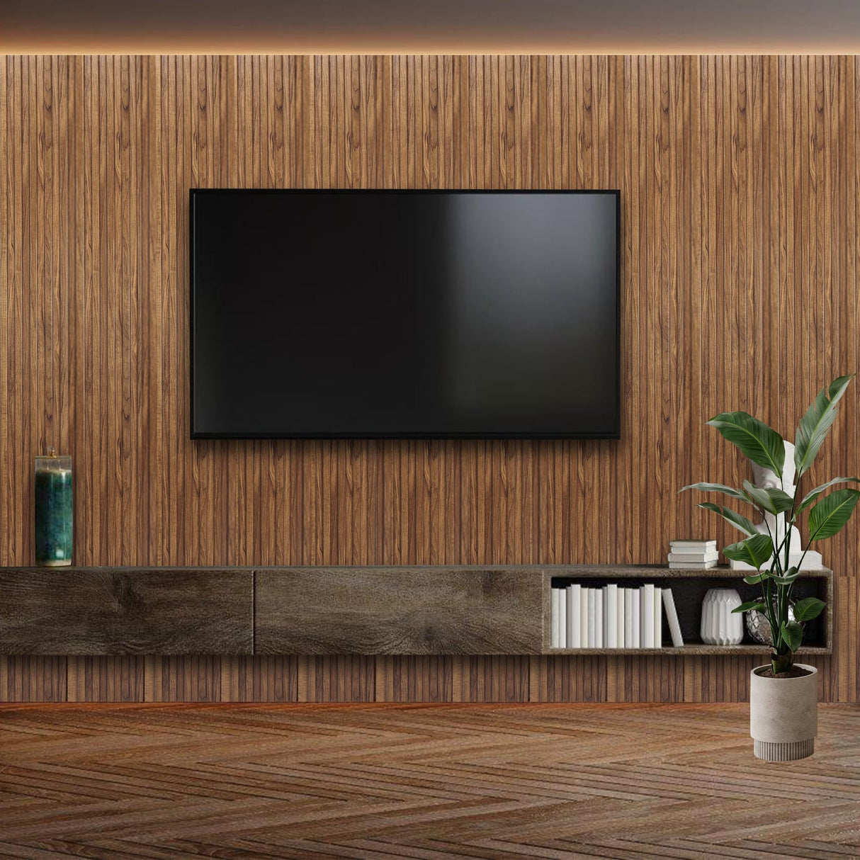 KASARO PS 3D Faux Wood Wall Panels, 16 Pieces Wainscoting Slat Panel for Interior Wall and Ceiling Decor, 47.2 x 4.8 inch Fluted Accents for Living Room, Bedroom, Natural KASARO