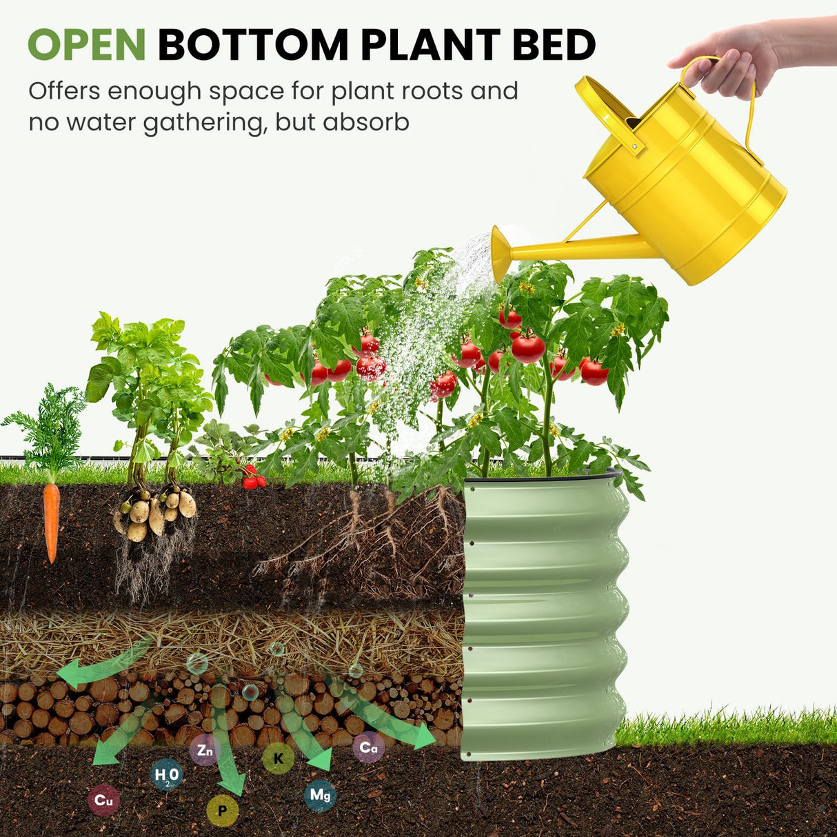 Pattiumo Oval 8x2x1.5 FT Galvanized Raised Garden Bed Kit, 31 in 1 Large Metal Planter Box for Outdoor Gardening, 18” Garden Bed for Vegetables Flower Herb(Sage Green) Pattiumo