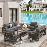Amopatio Aluminum Patio Furniture Set, 8 Pieces Modern Metal Outdoor Furniture, Faux Wood Grain Finish Frame Patio Sofa Sets with 6" Cushion for Backyard, Dark Grey (Included Waterproof Covers) Amopatio