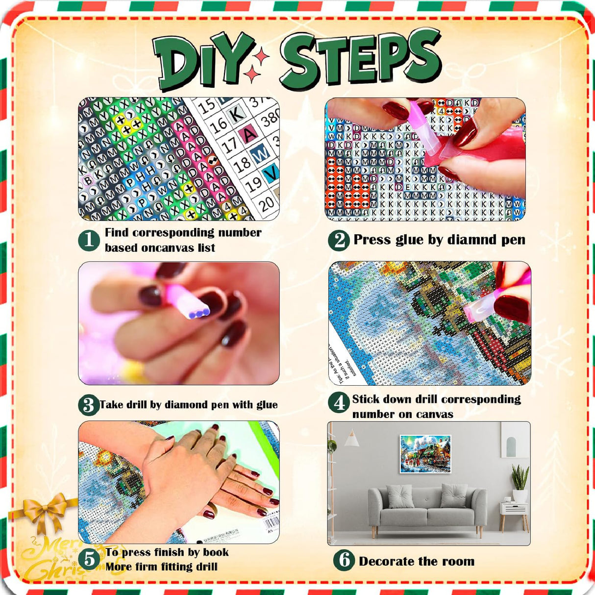 askkqtx Christmas Diamond Art Kits for Adults, Train Diamond Painting Kits for Adults, DIY 5D Full Drill Round Crystal Rhinestone Gem Art Craft for Gift Home Wall Decor 12x16 Inch askkqtx