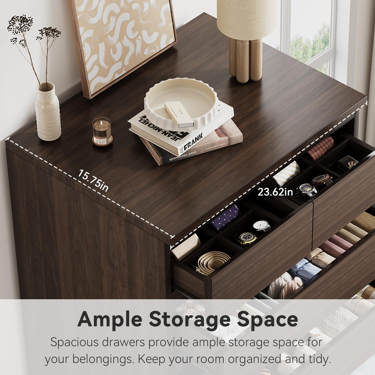 Brown Tall 7 Drawer Dresser for Bedroom, Modern Wood Closet Dressers & Chests of Drawers with Jewelry Storage, 23.6" L*15.8" W*47.5" H in Large Vertical Dresser for Bedroom, Living Room, Nursery Jocoevol