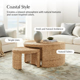 HULALA HOME Coastal Nesting Rattan Coffee Table, Large 39.75" and Small 24.5" Tables, Natural Water Hyacinth Bamboo Frame HULALA HOME