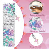 HTTDMY 8PCS Bible Verse Diamond Painting Art Bookmarks,Cute Acrylic Bookmarks Crafts Kits with Cross Pendants for Adult Women Book Lovers (Flower) HTTDMY
