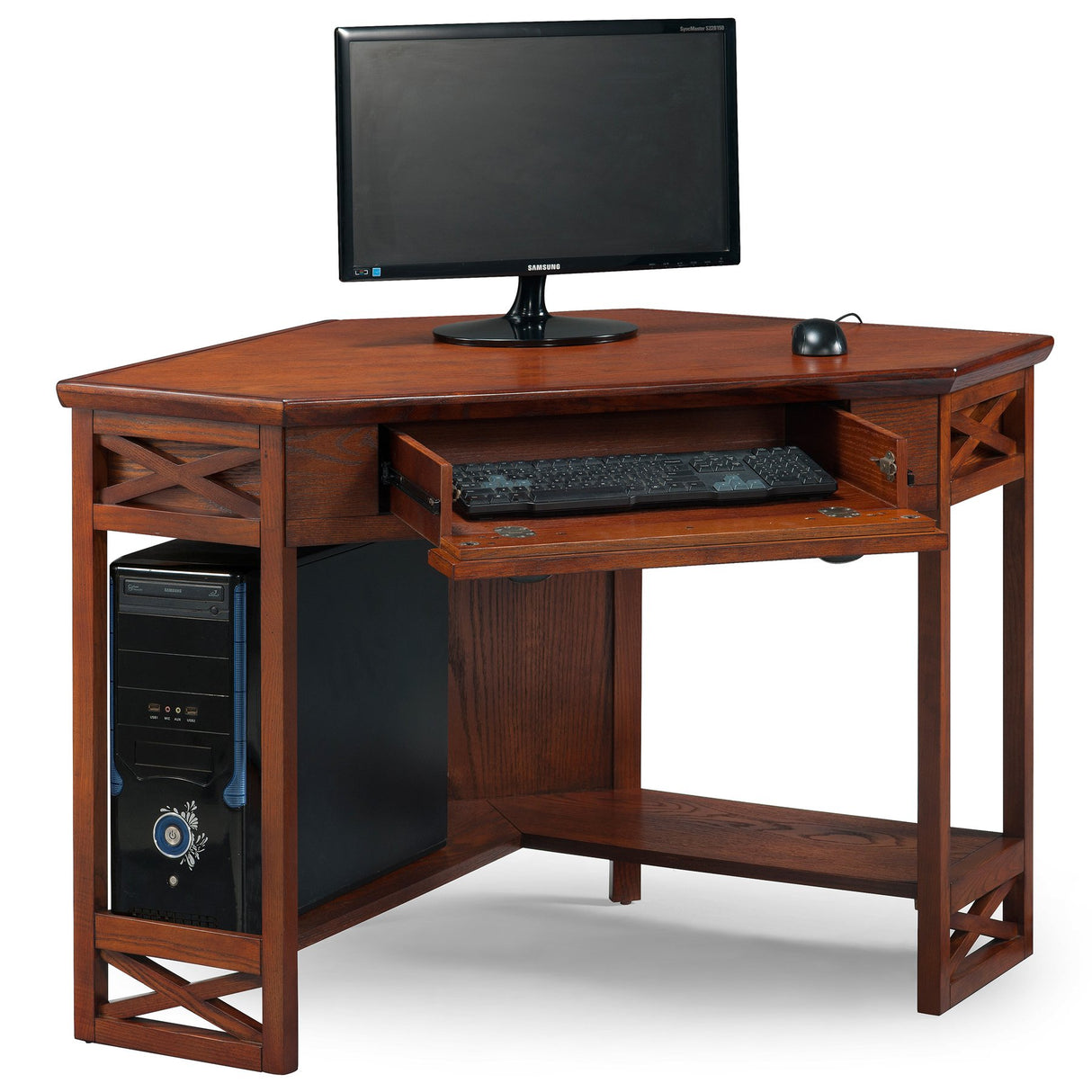 Leick Home 82431 Corner Computer Writing Desk with Drop Front Keyboard Drawer, Oak Leick Home