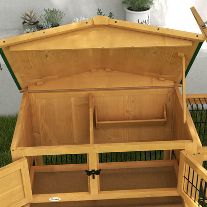 PawHut Rabbit Hutch, 2 Story Outdoor Bunny Cage with Slide-Out Tray, Run Cage, Openable Top for Rabbits, Guinea Pig, Yellow