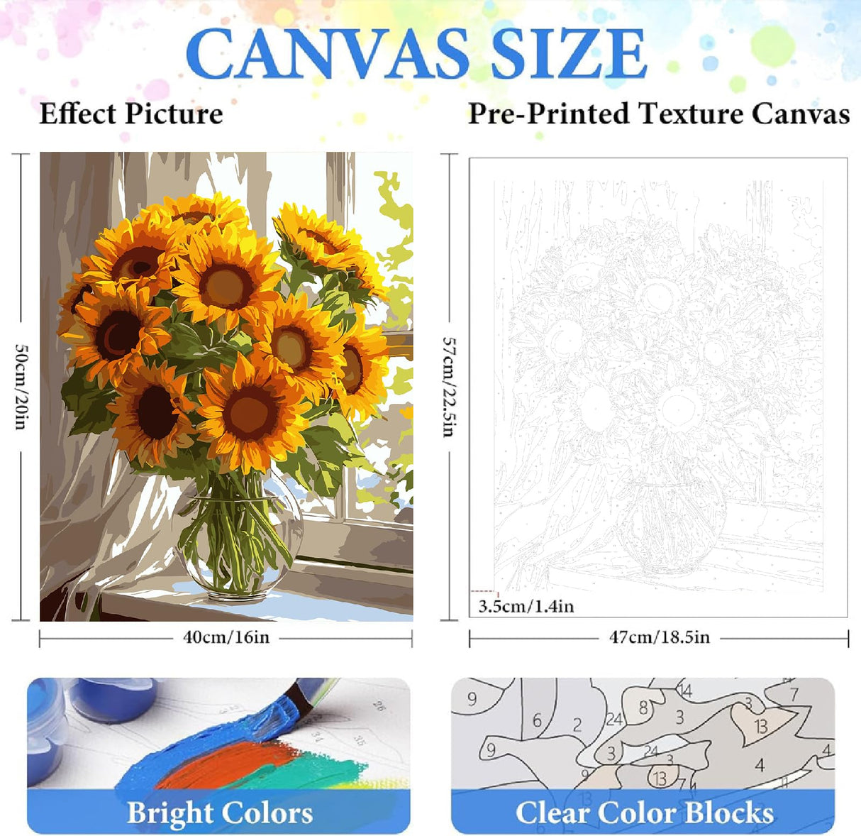 ZRIZQ Paint by Numbers for Adults Beginners,Sunflower Adult Paint by Number Kits on Canvas,Paint by Numbers for Home Wall Art Decor 16x20 Inch（Without Frame） ZRIZQ