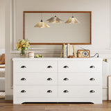 LIKIMIO Dresser for Bedroom 6 Drawer with Charging Station, TV Stand Storage Chest of Drawers for Living Room Hallway Entryway, MDF Board, 59 Inches White LIKIMIO