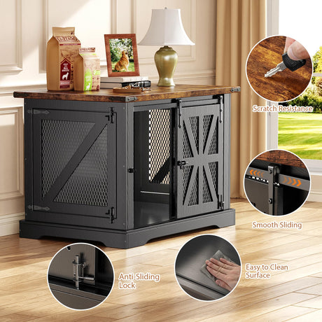 VOPEAK Farmhouse Dog Crate Furniture, Heavy Duty Large Dog Crate for Medium Large Dogs, XL Dog Crate Dog Kennel Indoor with Double Doors, Chew Resistant End Table for Bedroom Living Room, Black VOPEAK