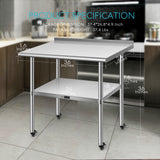 VIVOHOME 24 x 36 Inch Stainless Steel Work Table with Backsplash, Food Prep Commercial Table with Wheels for Restaurant, Hotel, Home and Warehouse VIVOHOME