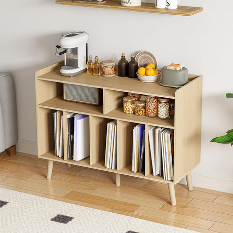 ChooChoo Record Player Stand, Turntable Stand with Vinyl Storage, Record Player Cabinet Up to 350 Albums, Cube Storage Organizer for Living Room, Natural ChooChoo
