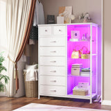 EnHomee Dresser for Bedroom with LED Lights & Power Outlets Dresser with 8 Drawers Fabric Dressers & Chests of Drawers for Bedroom, Sturdy Metal Frame, Acrylic Plates (White) EnHomee