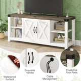 TV Stand for 65 Inch TV, 60 Inch Entertainment Center with Storage, Farmhouse TV Console Table with Shelves, Wooden Media Console Cabinet with Doors, Modern TV Stand for Living Room, Bedroom - White IDEALHOUSE