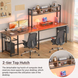 Aheaplus Reversible L-Shaped Desk with Power Outlet & LED Lights - Rustic Brown Home Office & Gaming Setup Aheaplus