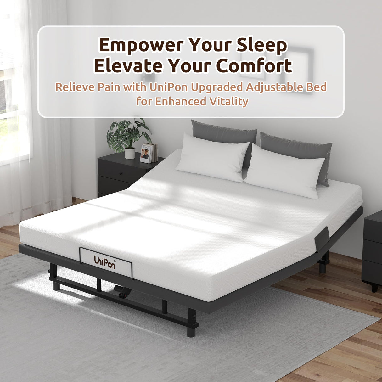 UniPon Adjustable King Bed Frame with Remote and USB Charging Station, Electric Bed Base, Zero Gravity, Head and Foot Incline, Easy Assembly (79" L x 74" W x 13" H) UniPon