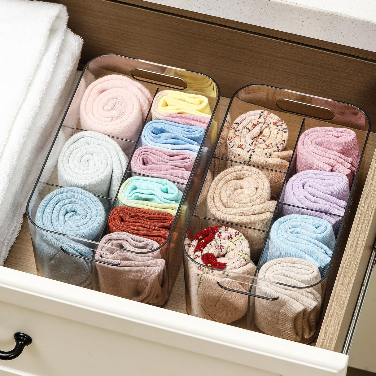 5-Compartment Clear Plastic Bin - Divided Art Supplies, Cosmetic Makeup Caddy Organizer - Multiuse Storage Container for Vanity, Bathroom, Kitchen, Office, Craft, Shower, Cleaning Items, (1 Pack) AOZITA