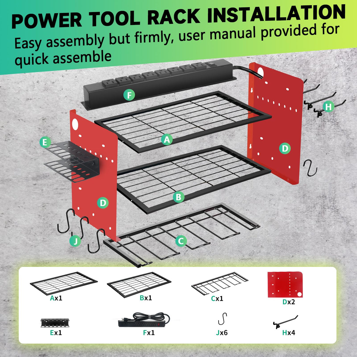 NRCUWI Garden Power Tool Organizer, Heavy Duty Tools Storage Rack Wall Mount with Charging Station, 3 Layers Yard Tool Shelf Drill Holder for Ryobi Tools - Ideal for Garage, Workshop NRCUWI