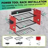 NRCUWI Garden Power Tool Organizer, Heavy Duty Tools Storage Rack Wall Mount with Charging Station, 3 Layers Yard Tool Shelf Drill Holder for Ryobi Tools - Ideal for Garage, Workshop NRCUWI